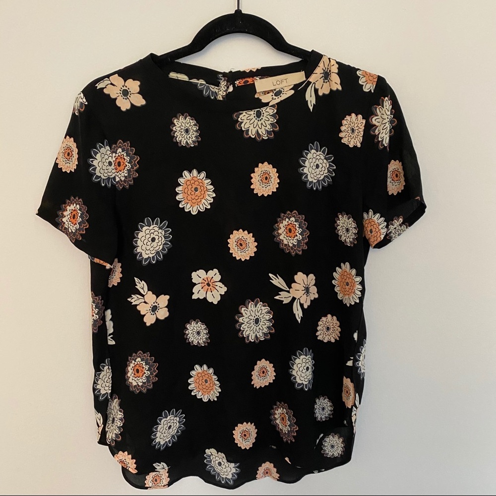 LOFT Black and pink floral top